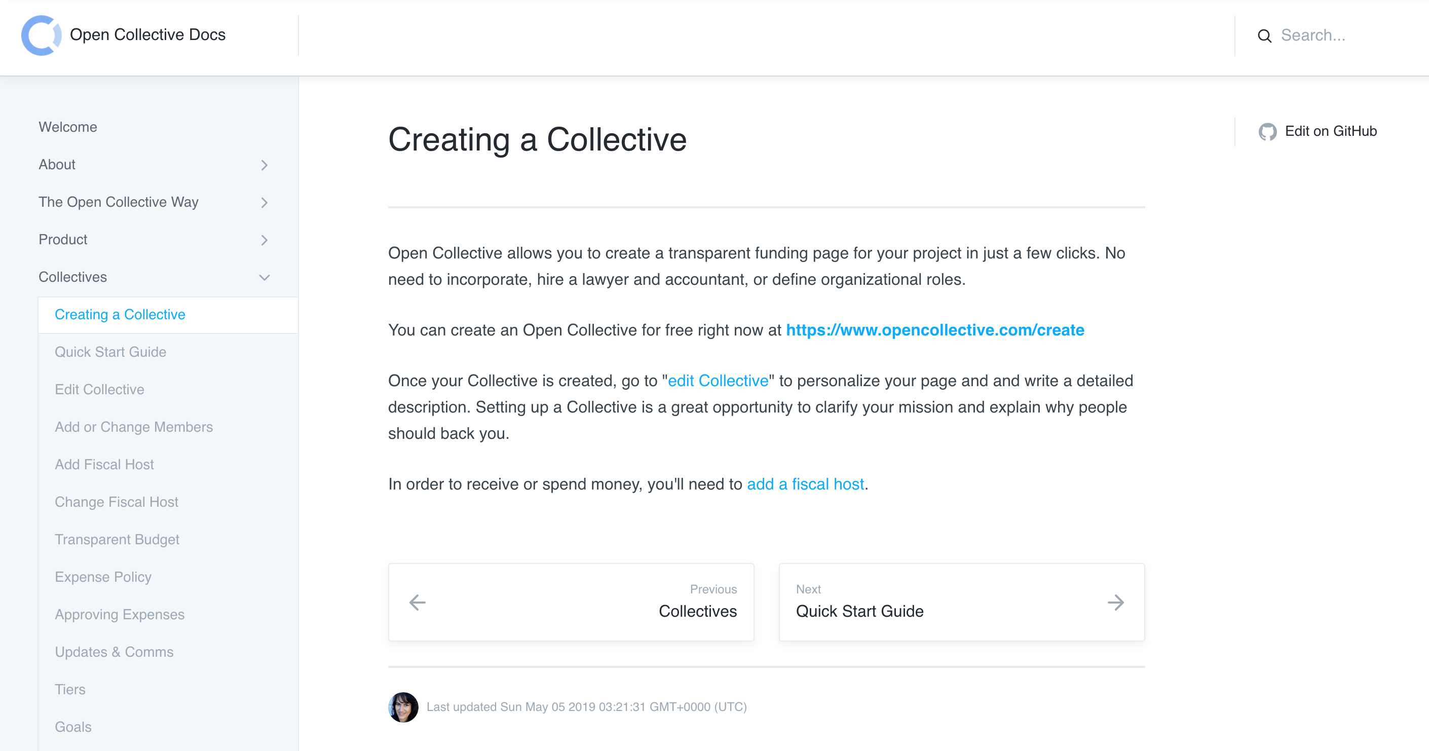 The old page with instructions to create a collective. It only included very short context with no detailed instructions.